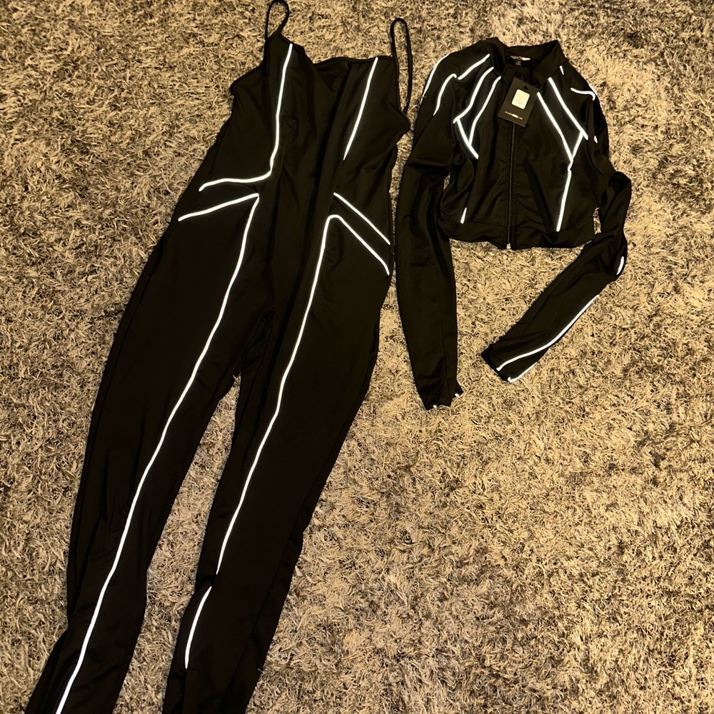 Fashion Nova Black Jumpsuit with Reflective Accents